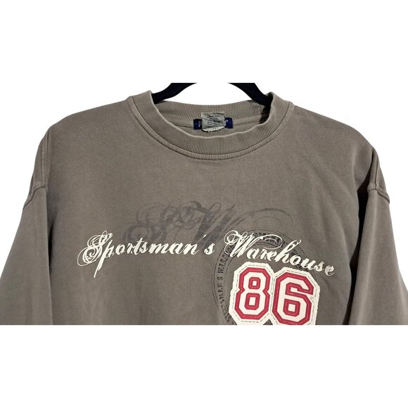 Vintage Sportsmans Warehouse 86 Graphic Sweatshirt Khaki Cotton Pullover - Picture 5 of 8